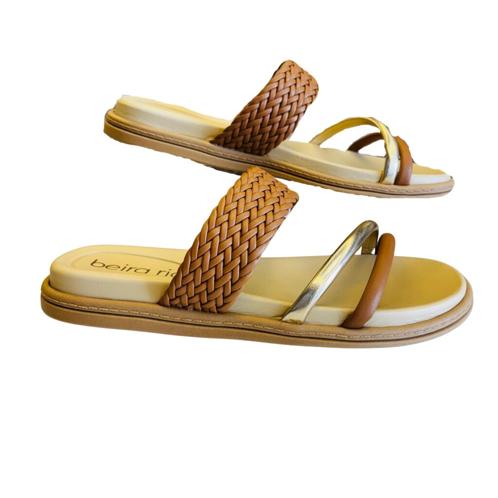Sandalias planas- Beira Rio- Camel y café- Tira trenzada