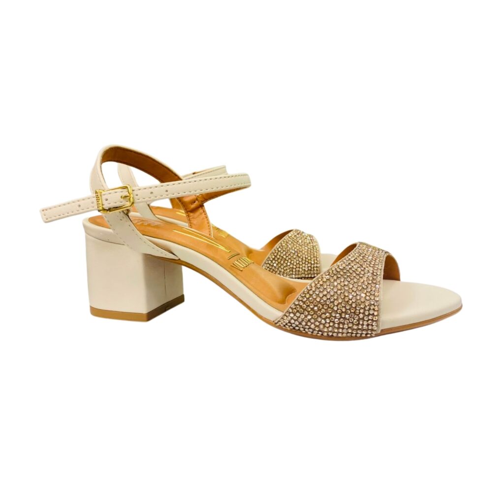 Sandalias Vizzano de Tacón- Tiras de Pedrería- Crema