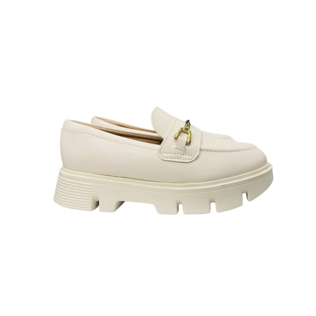 Mocasines Mujer Plataforma Crema | Zapato Chunky Cómodo